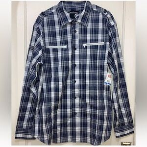 ECKO UNLTD+ Men’s Shirt‎ XL Blue Plaid Long Sleeve Zip Pocket